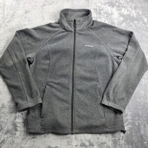 Columbia Fleece Jacket Mens XL Gray Full Zip Mock Neck‎ Raglan Outdoor Layer